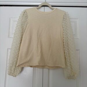 Anthropologie Cream Blouse with Textured Sleeves